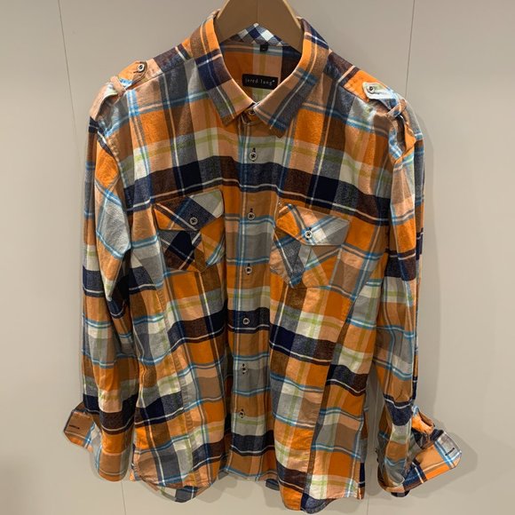 Jared Lang Orange Blue and White Checkered pattern Men's Button Down Flannel XL - Picture 1 of 11